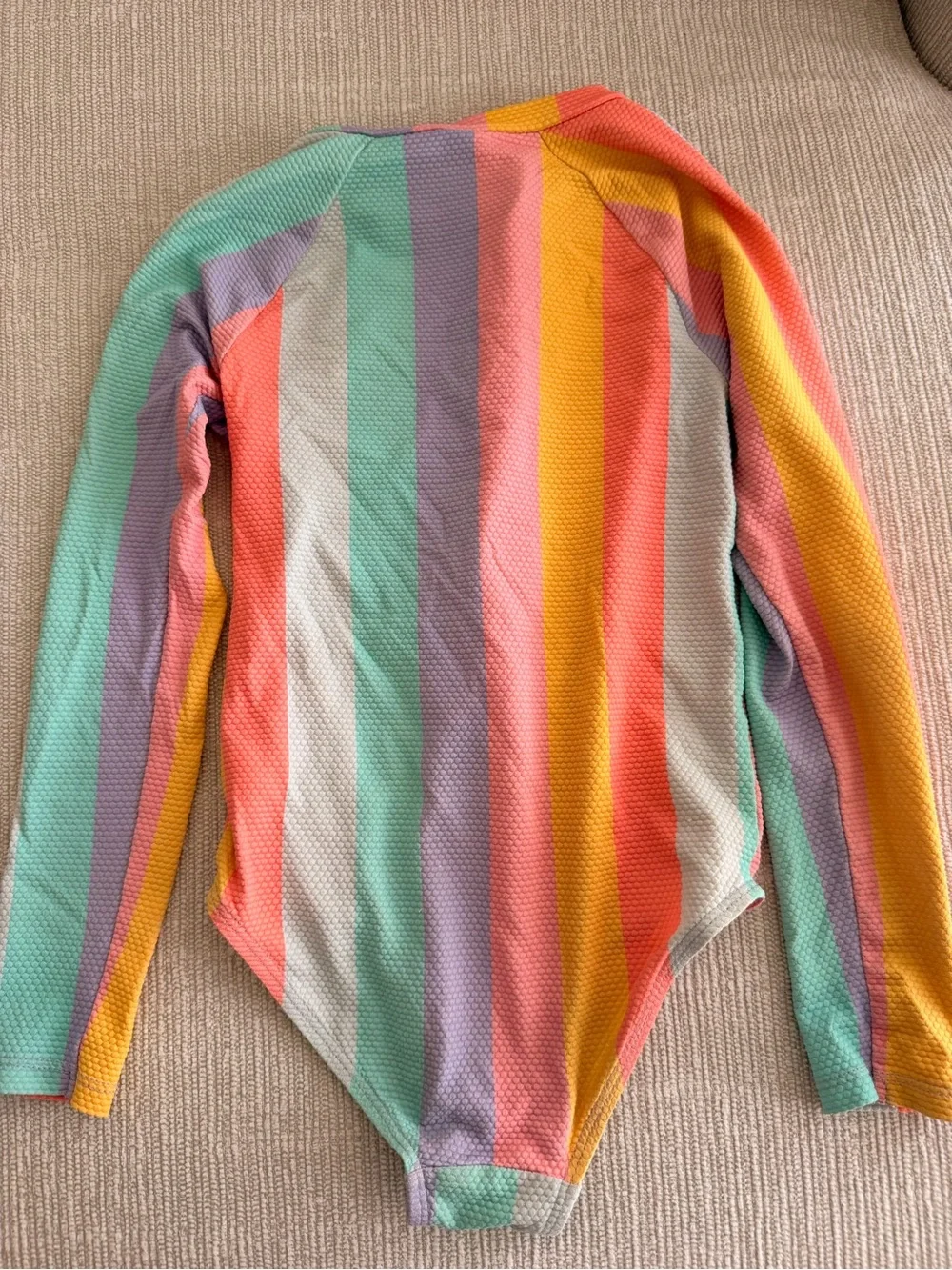 Old Navy Girls Multicolor Rainbow Stripe Long-Sleeve One-Piece Rashguard